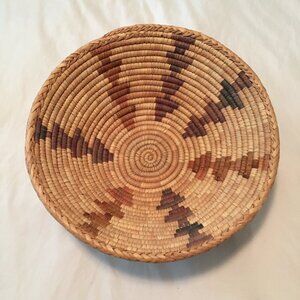 Vintage Woven Basket Tribal Wall Art Boho Basket 13” x 5" EUC Table Decor